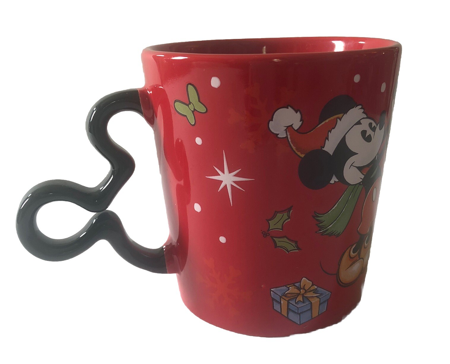 Disney Mickey & Minnie Snowman Building Ceramic Christmas Mug with Ears Handle