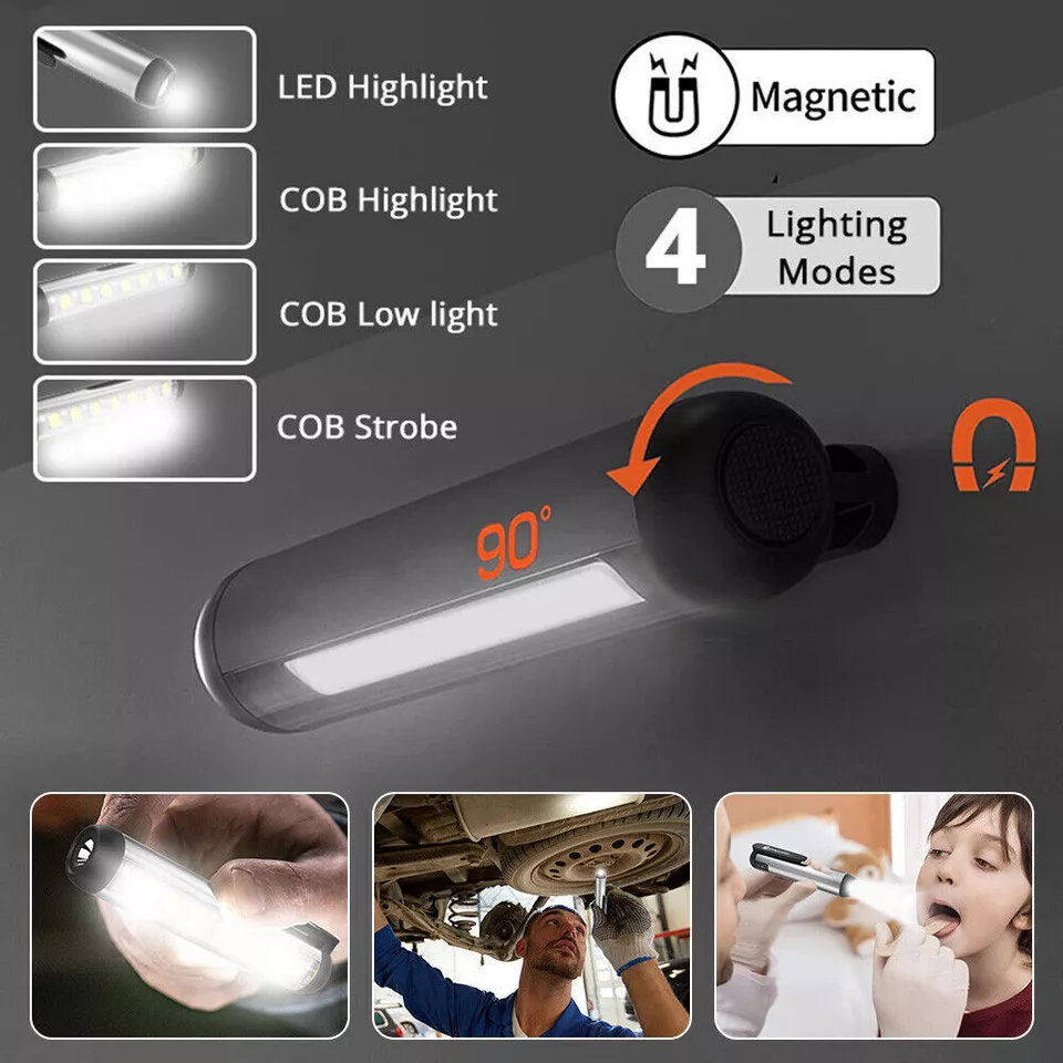 Magnetic Pen Flashlight Pocket Worklight Torch LED Penlight Rechargeable w/ Clip