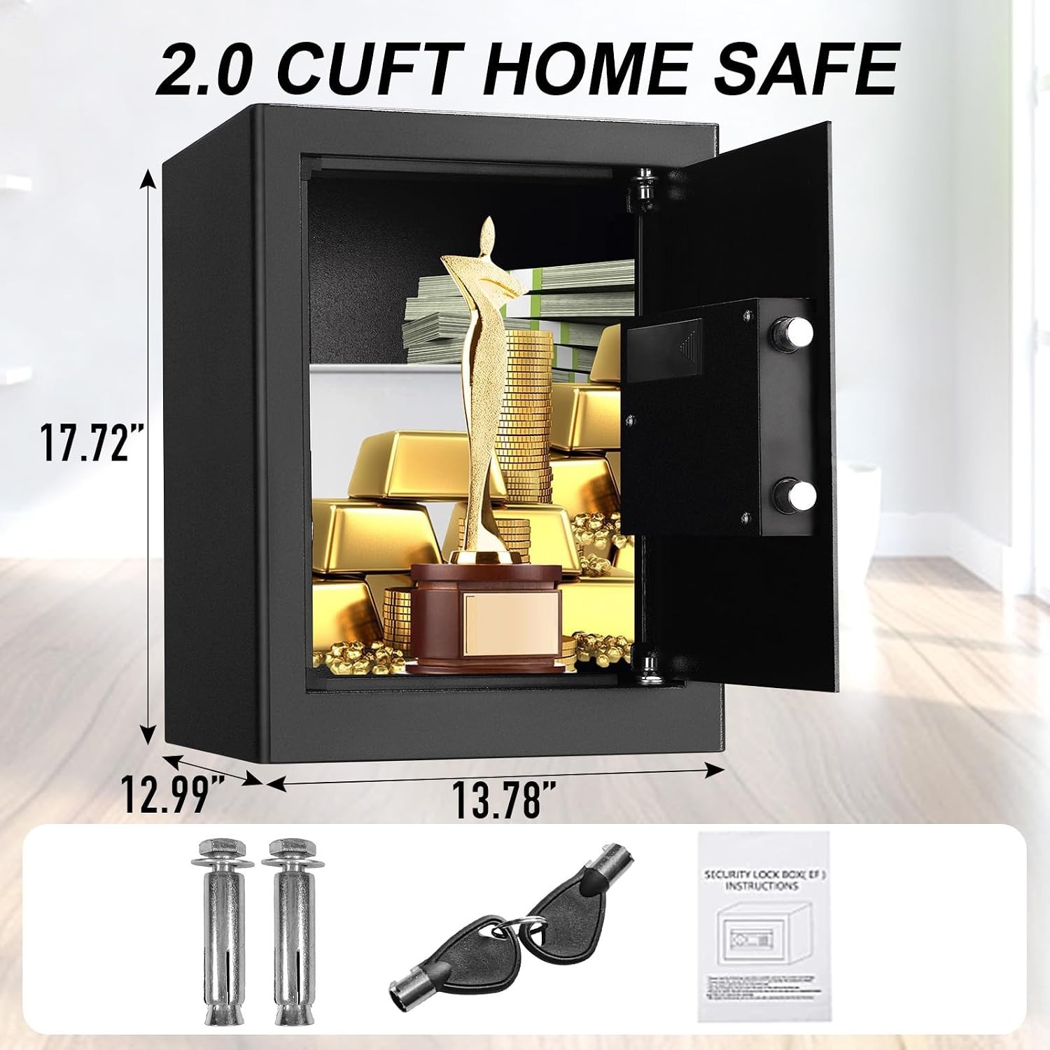 Fireproof Safe Box 2.0 Cuft Electronic Digital Security Box, Keypad Large Loc...
