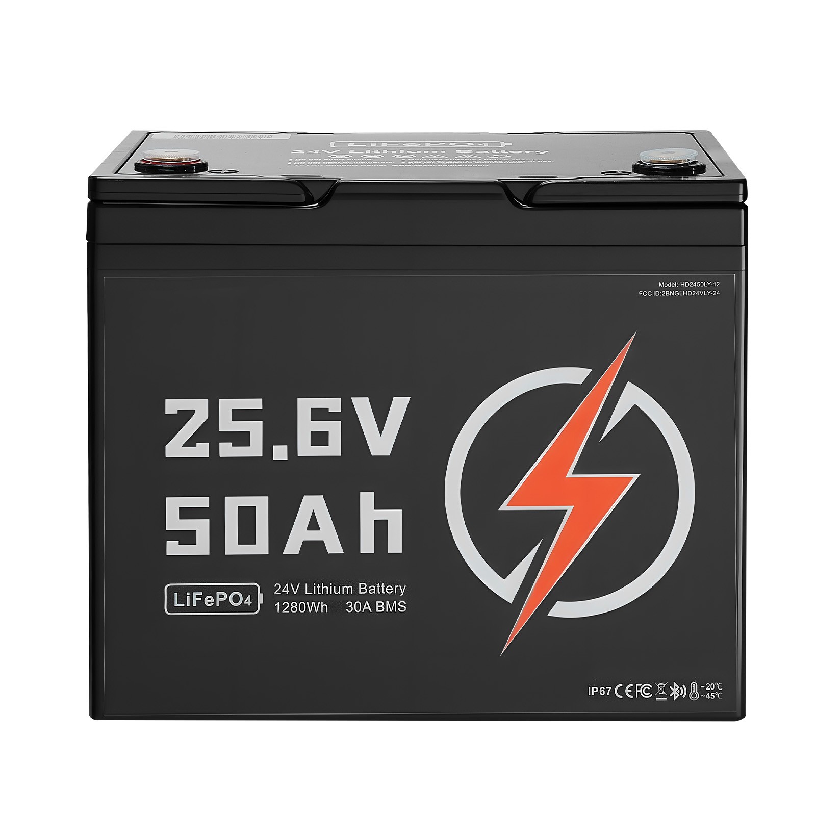 Uimoso 24V 50Ah LiFePO4 Lithium Battery with Bluetooth and 30A BMS