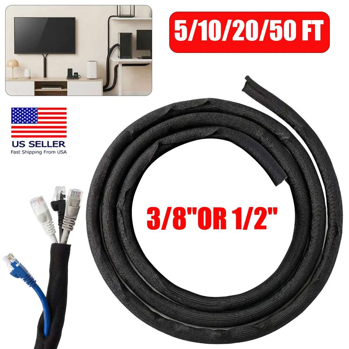 LOT Cord Protector Wire Loom Cable Sleeve Split Tubing Self Wrap Management