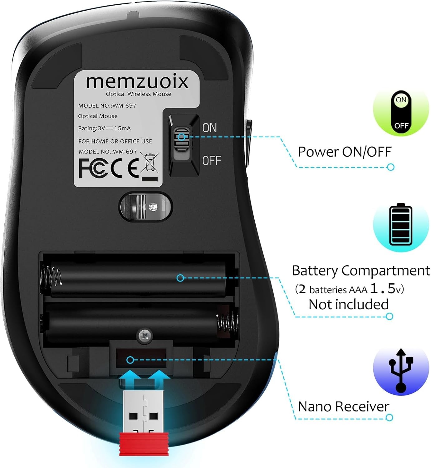 2.4G Wireless Mouse, 1400 DPI Computer Mice with USB Receiver, Portable Wirel...