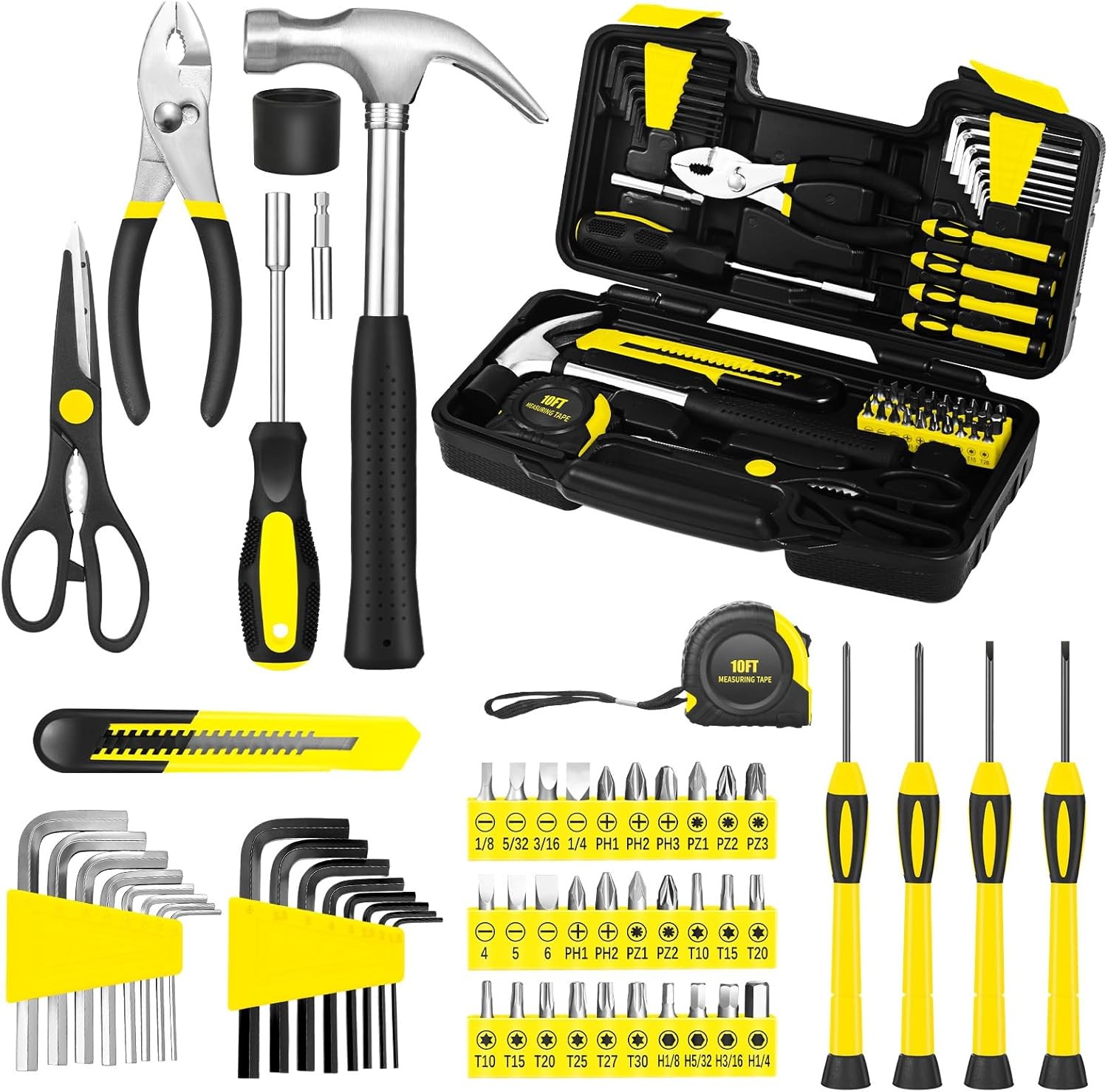 58-Piece Yellow Home Tool Kit Basic Hand Tools Mini Toolbox for Repairs