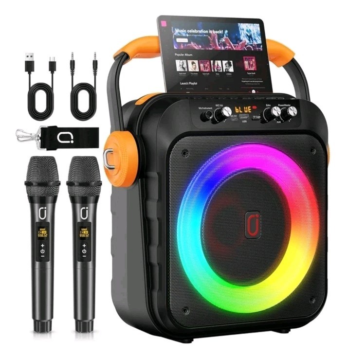 Karaoke Machine with 2 Microphones: HWWR Portable Bluetooth Speaker with 6.8"...