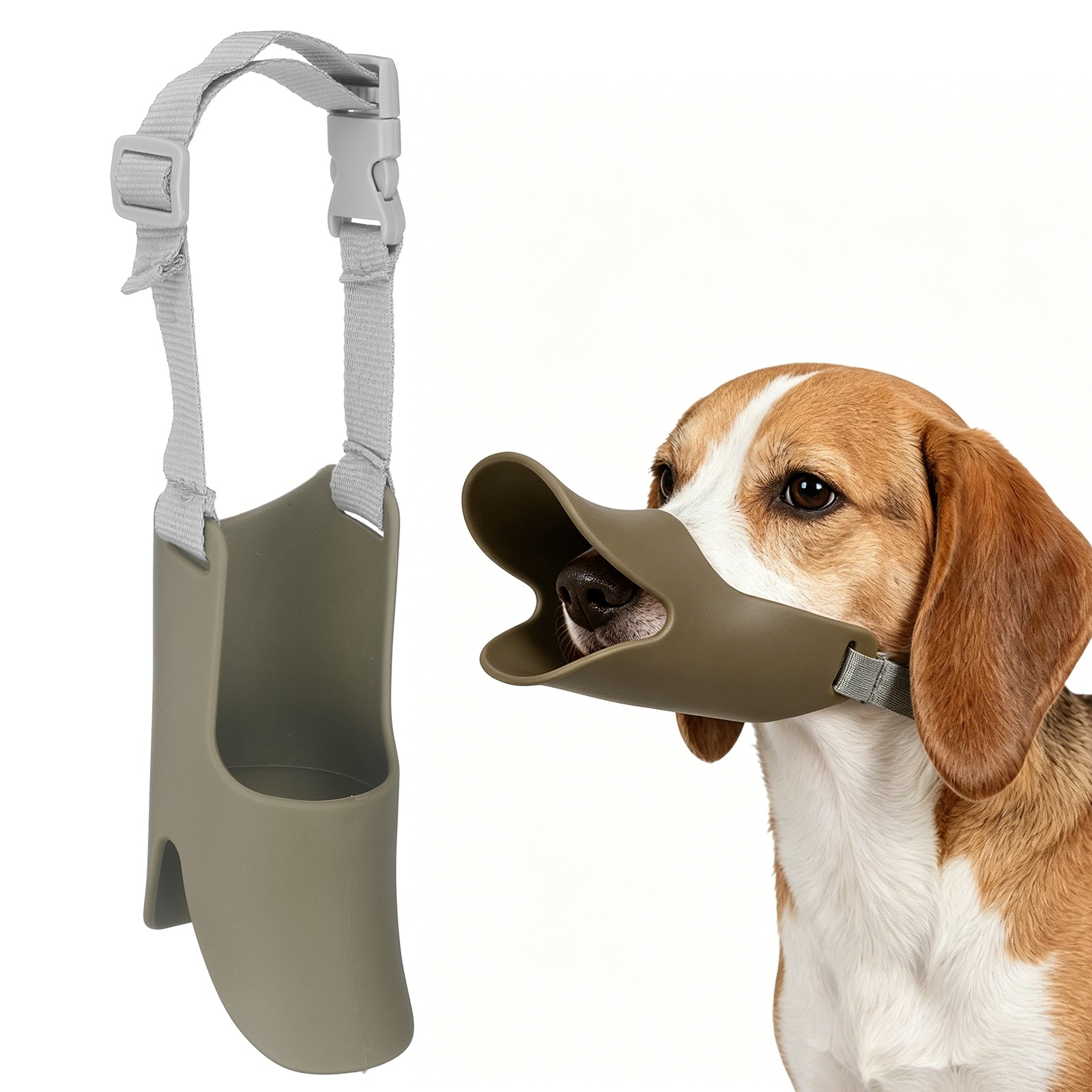 Silicone Dog Muzzle, Soft Silicone Mouth Cover with Adjustable Strap (Brown, L)