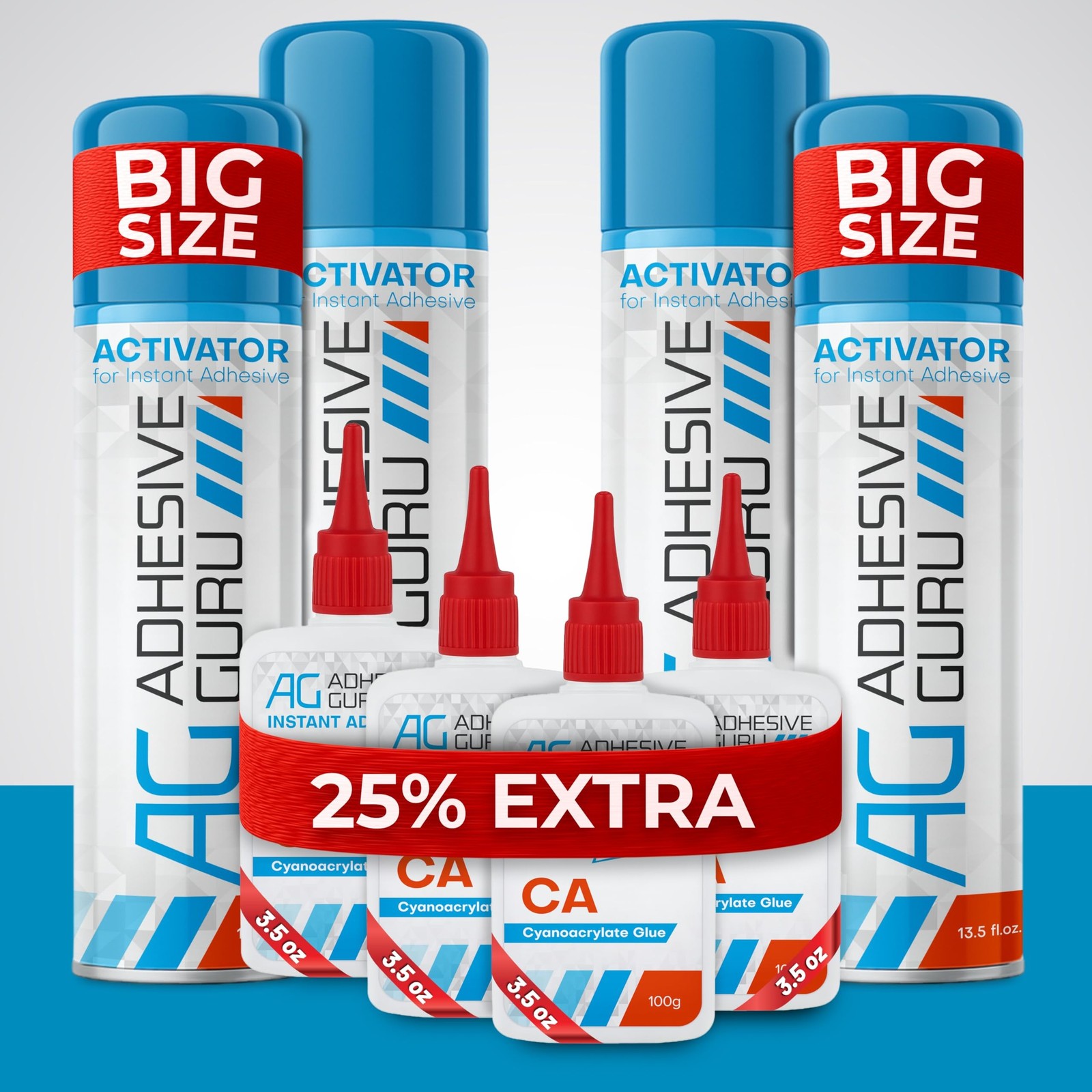Adhesive Guru CA Glue with Activator for Woodworking (4 x 3.5 oz - 4 x 13.5 f...