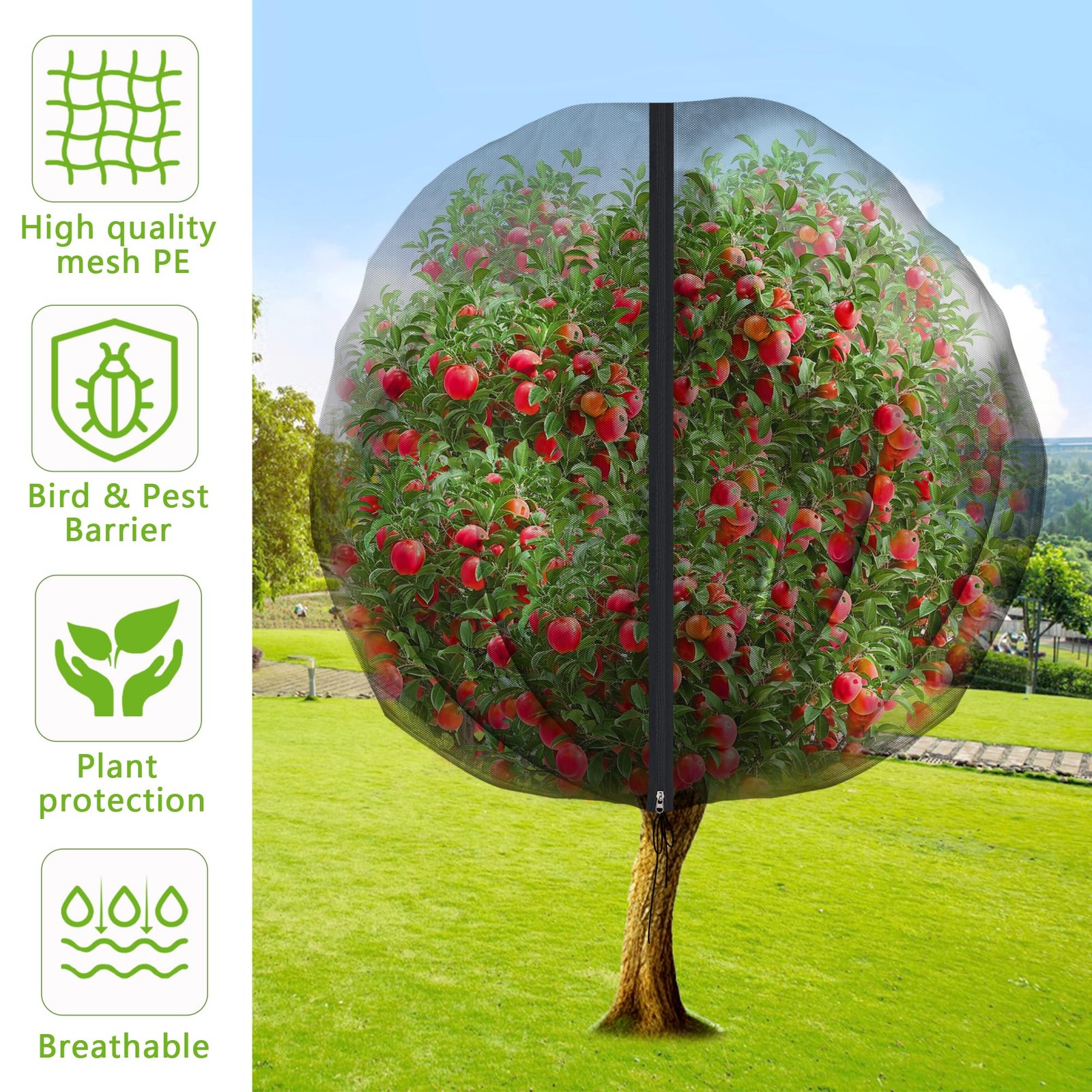 10.8 x 9.8 Ft Black Large Fruit Tree Netting with Zipper x Ft, 1 Pc