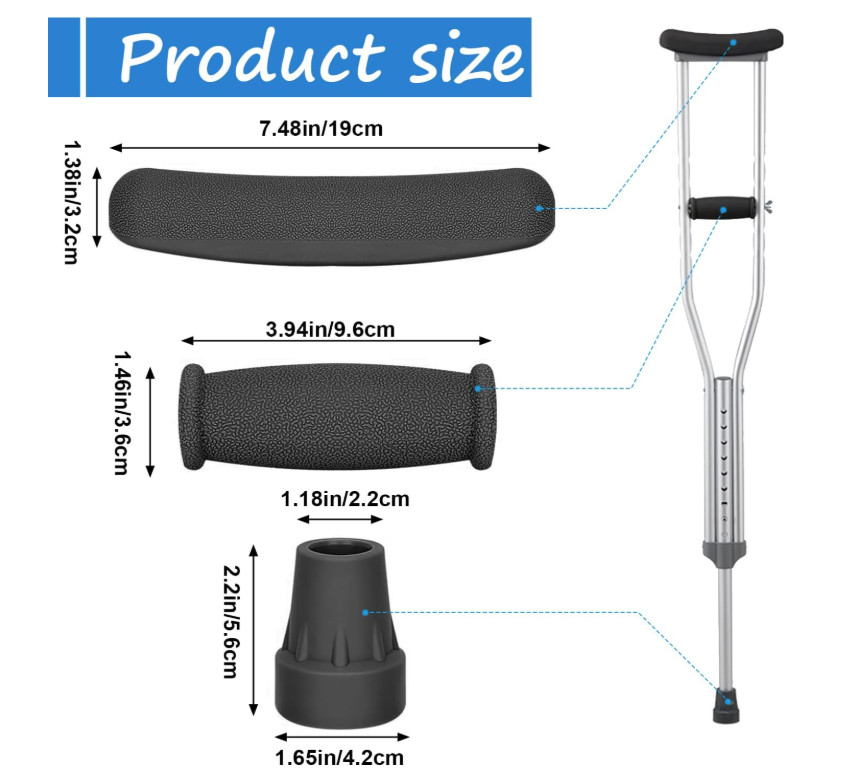 Replacement Crutch Pads 6PCS Kit Universal Arm Armpit Hand Grips Tips Black