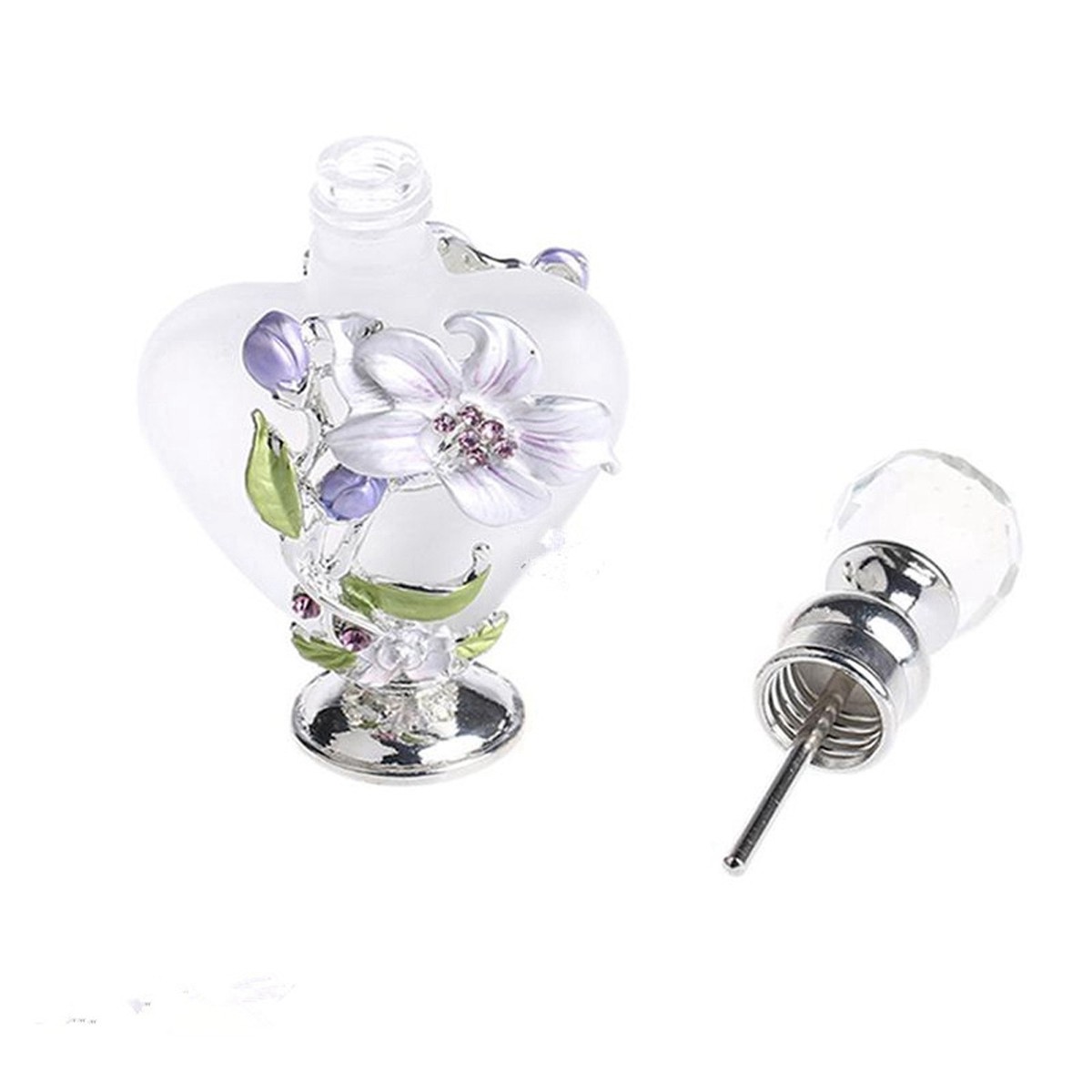 Delicate Orchid Perfume Bottle Heart Shape Crystal Comstic Refill Container 10ml