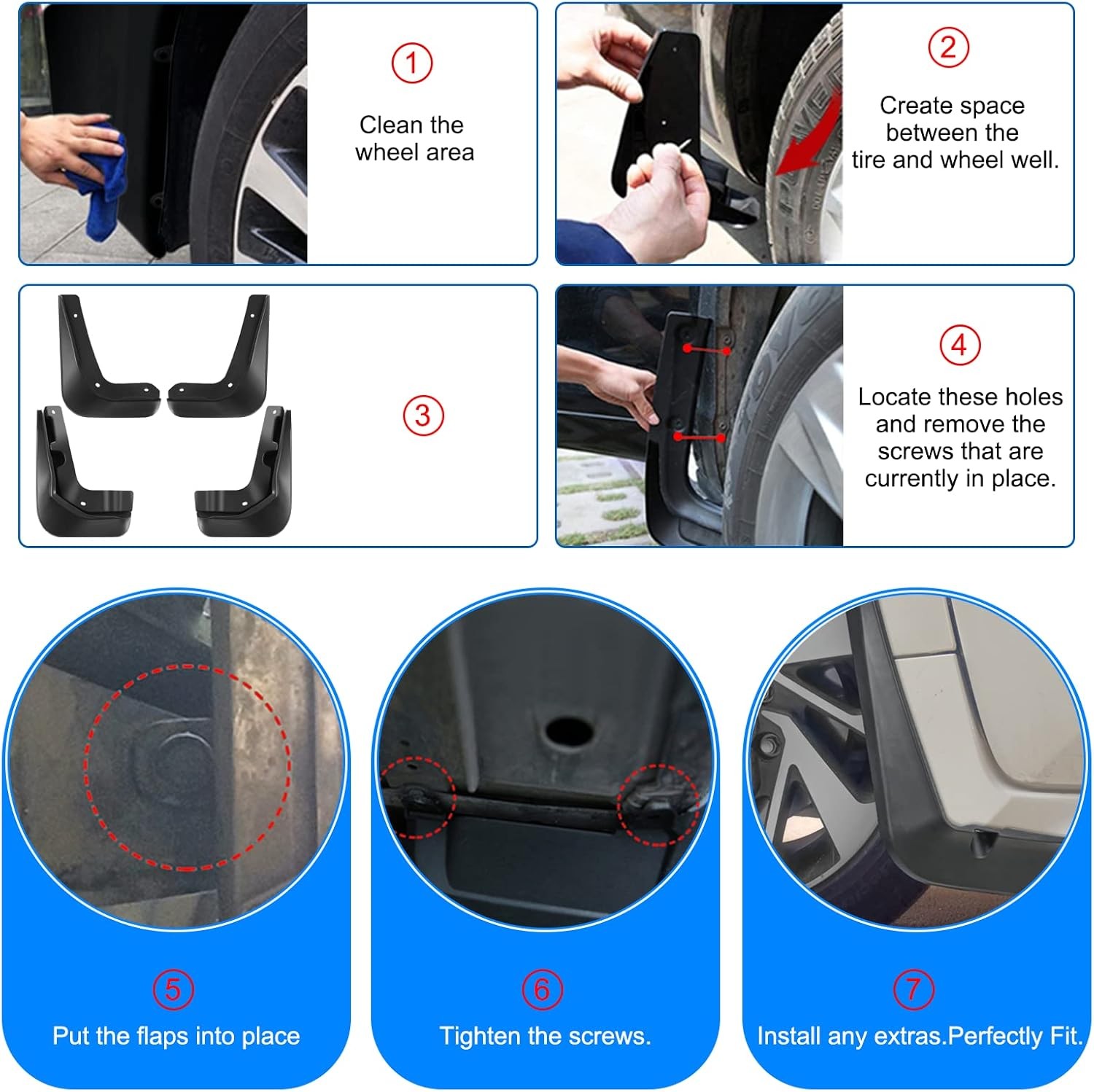 BDFHYK Mud Flaps Splash Guards 4PCS Front & Rear Side Mud Guards Compatible with