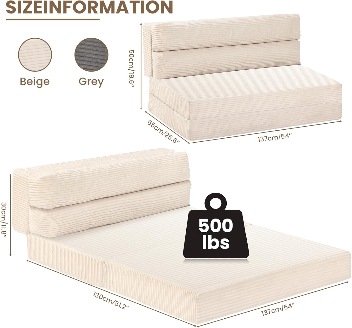 Folding Sofa Bed Convertible Sleeper Chair W/ Pilow Foldable Matress 2 in 1 Pull