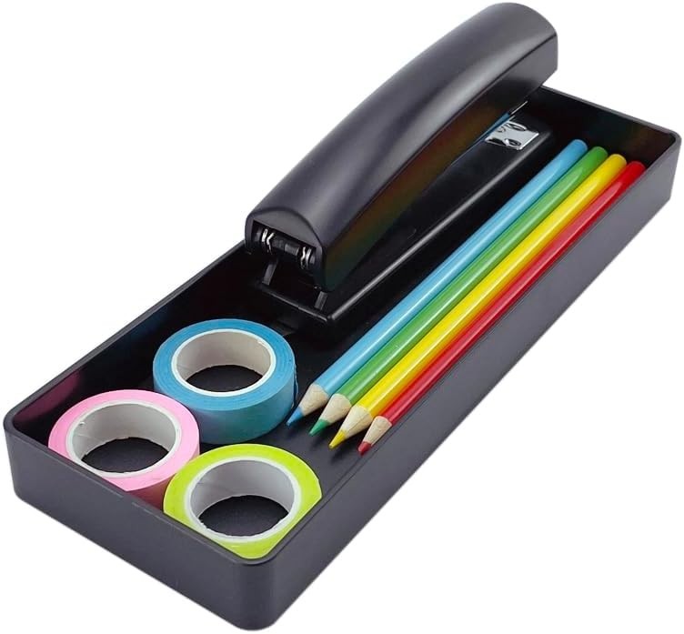 Rectangular Plastic Desk Organizer Half Accessory Tray 9.4" x 3.3" x 1" Black