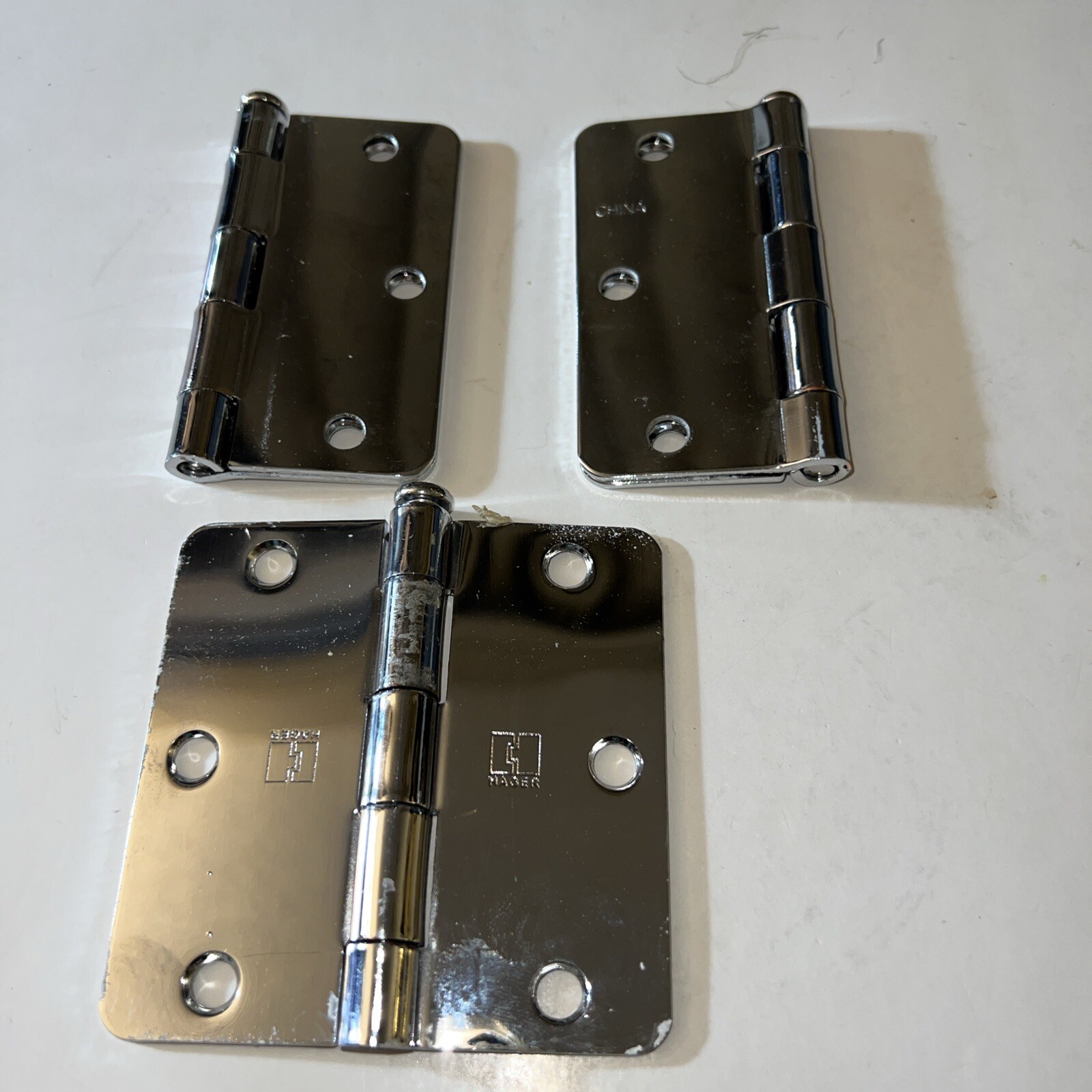 3- Hager Full Mortise Hinges Radius Corners Steel Polished  3-1/2"