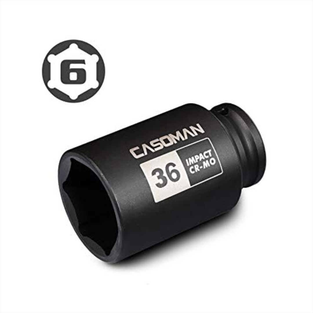 1/2" Drive X 36 Mm Deep 6 PT Impact Socket, CR-MO, Drive 6 Point Axle Nut Socket
