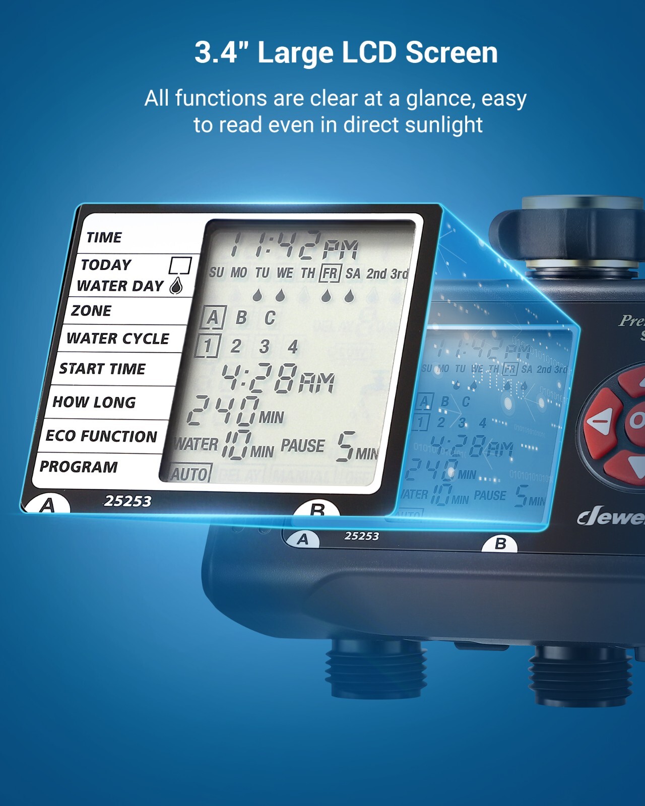 DEWENWILS Sprinkler Timer 3 Zone Hose Water Timer with 4 Programmable Procedures