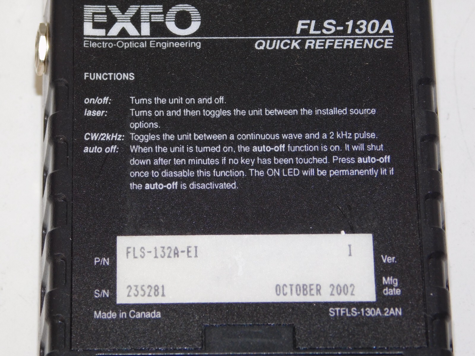 EXFO FLS-130A Fiberoptic Laser Source FLS-132A-EI Electro Optical Engineering