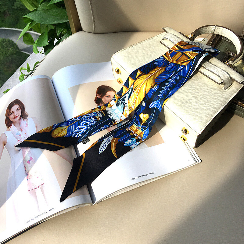 Pure Twill Silk Scarf Ribbon Harness Print Fashion Slim Head Band Necktie 86*5cm