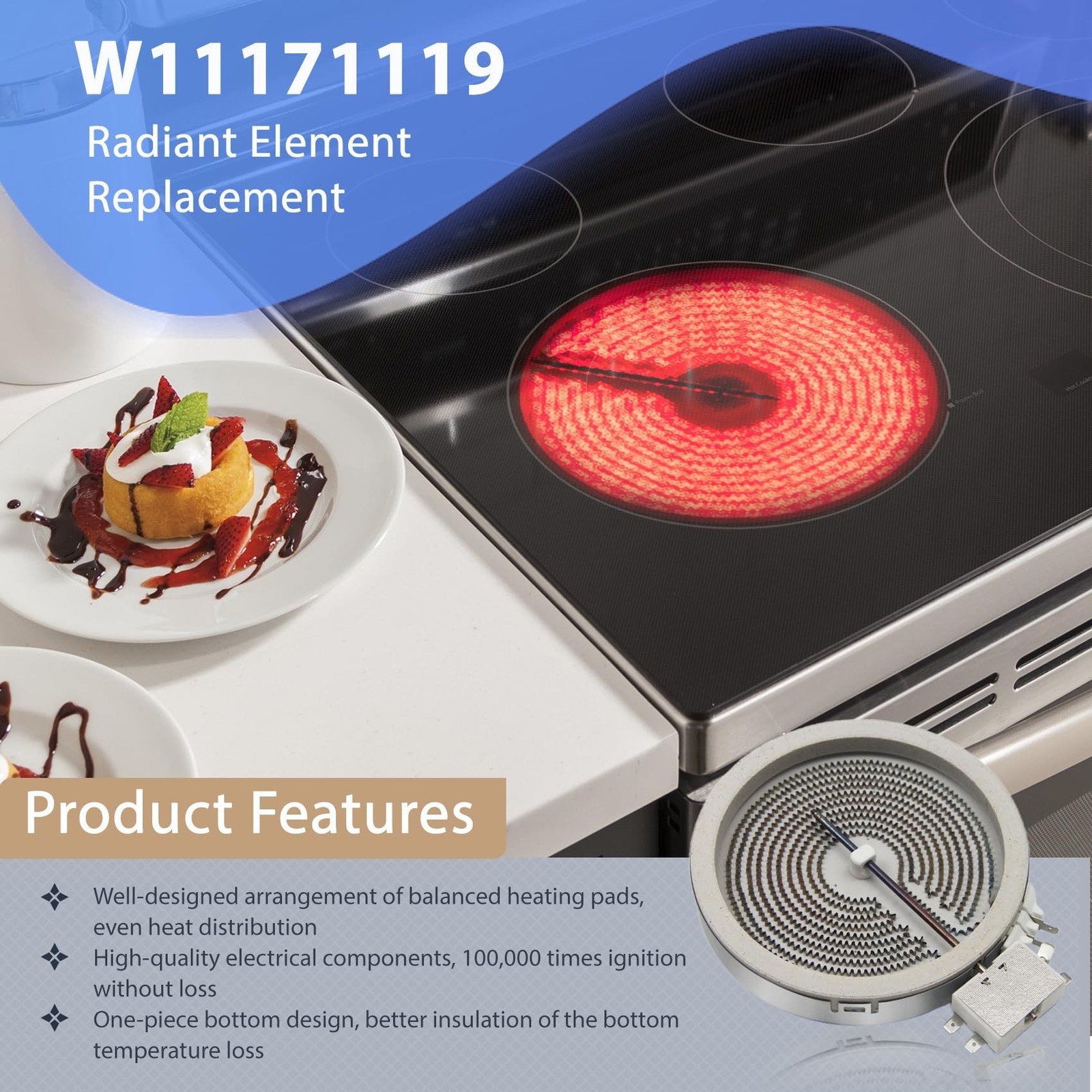 W11171119 8273994 Radiant Surface Element 6in Range Radiant Surface Element, ...