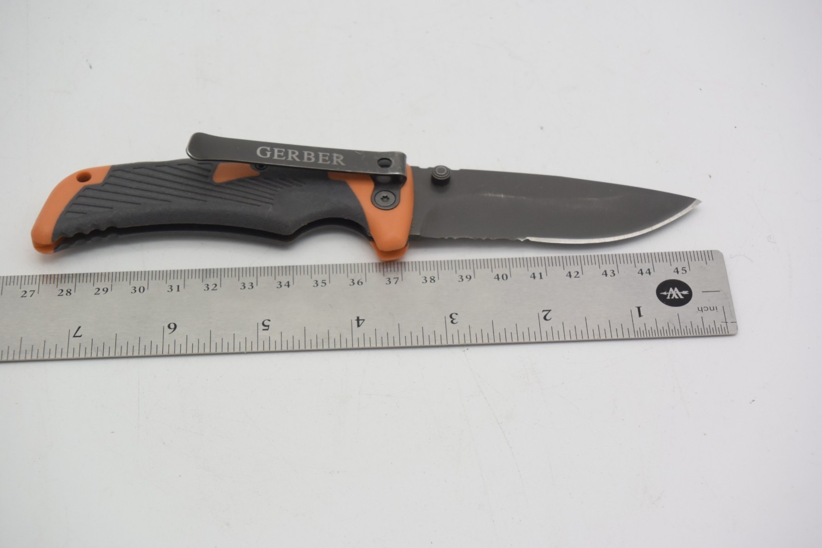 Gerber Bear Grylls Folding Knife Black Blade Orange Gray Handle EDC
