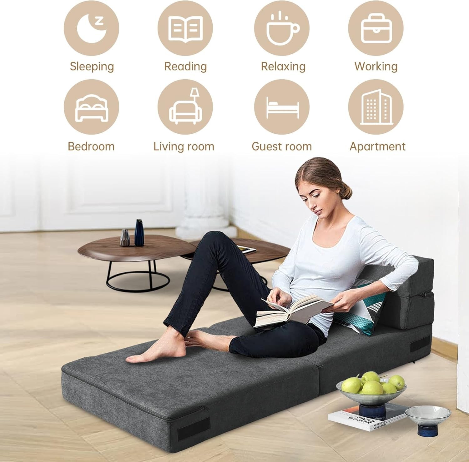 Folding Sofa Bed Single Size W/ Pillow Memory Foam Convertible Sleeper Chair