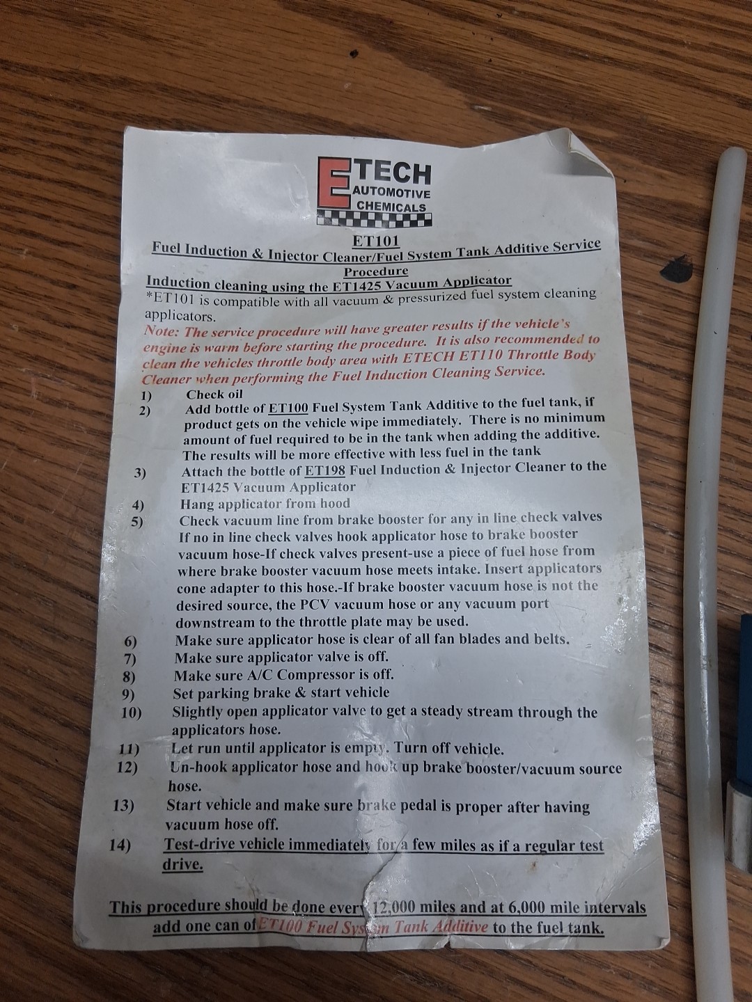 E Tech ET1425 Fuel Induction Cleaning Tool System...