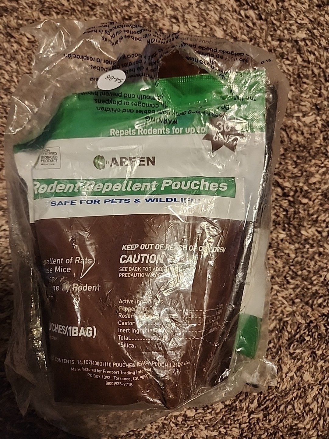 Lot Of 2 Arfen Rodent Repellent Pouches Safe For Pets 10 Pouches Each Bag