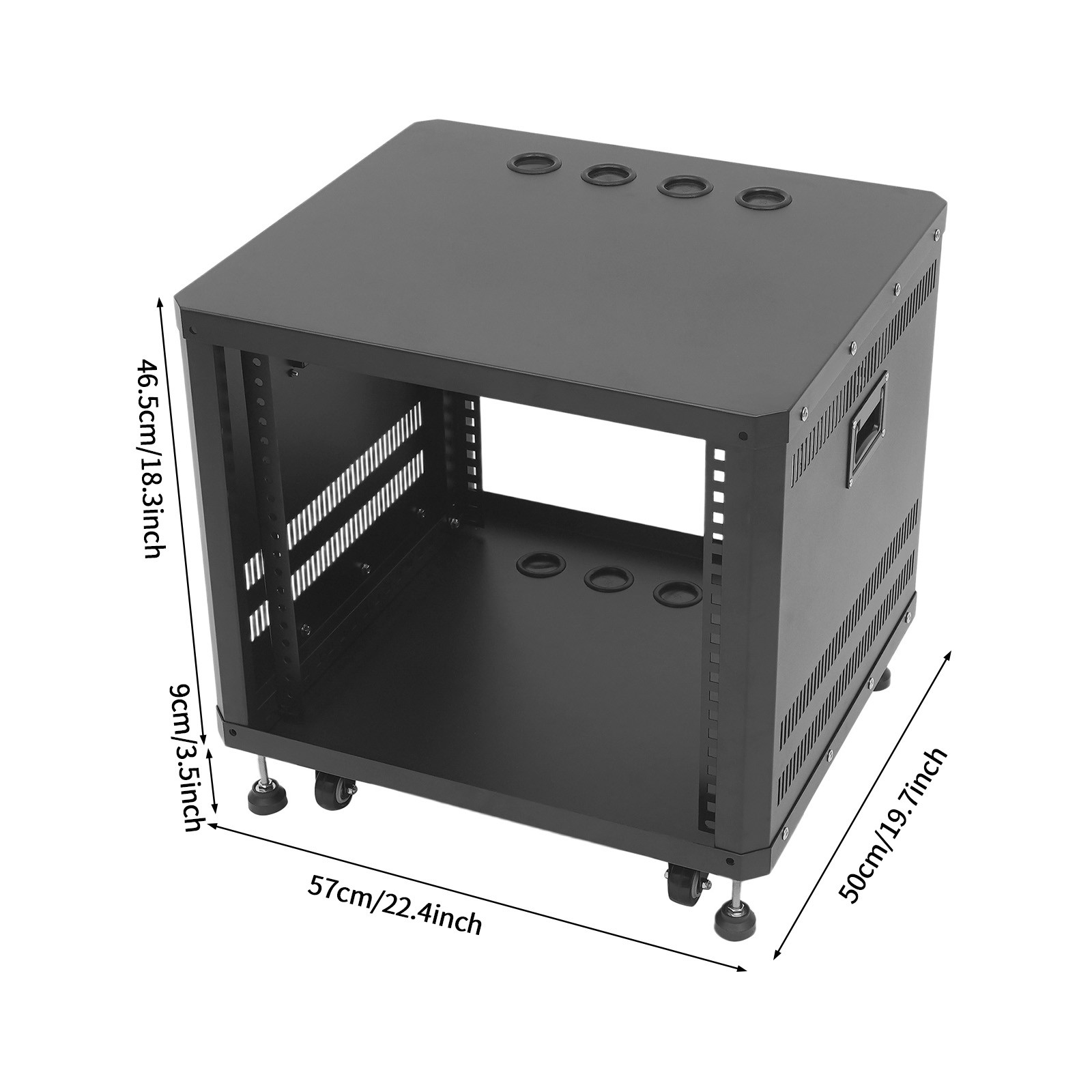 Server Rack Cabinet, Rolling Studio Rack Case 9U Server Rack Universal Wheel