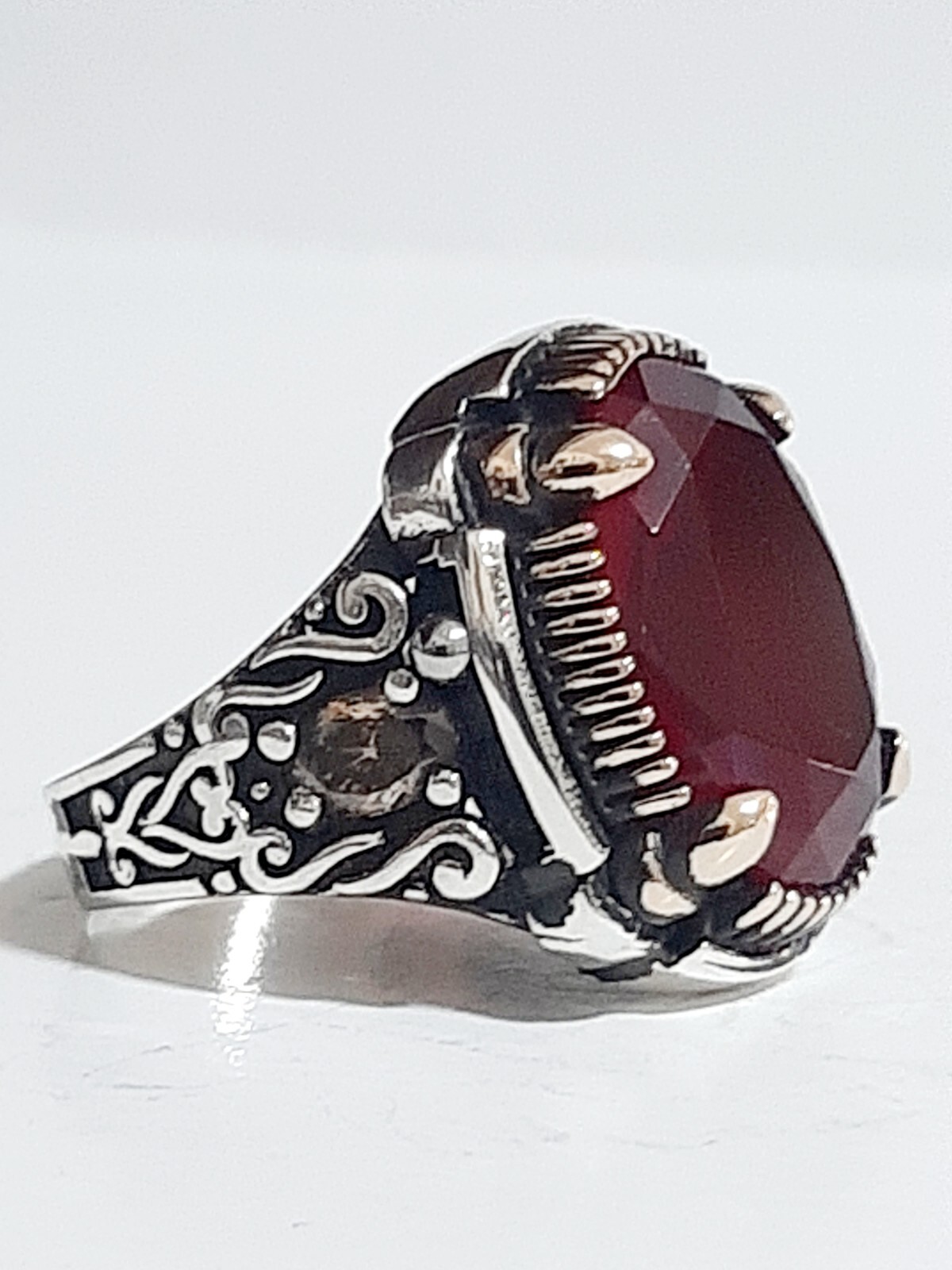 Men 925 Silver Ring Solitaire Ruby Spinel Ring Man Sterling $