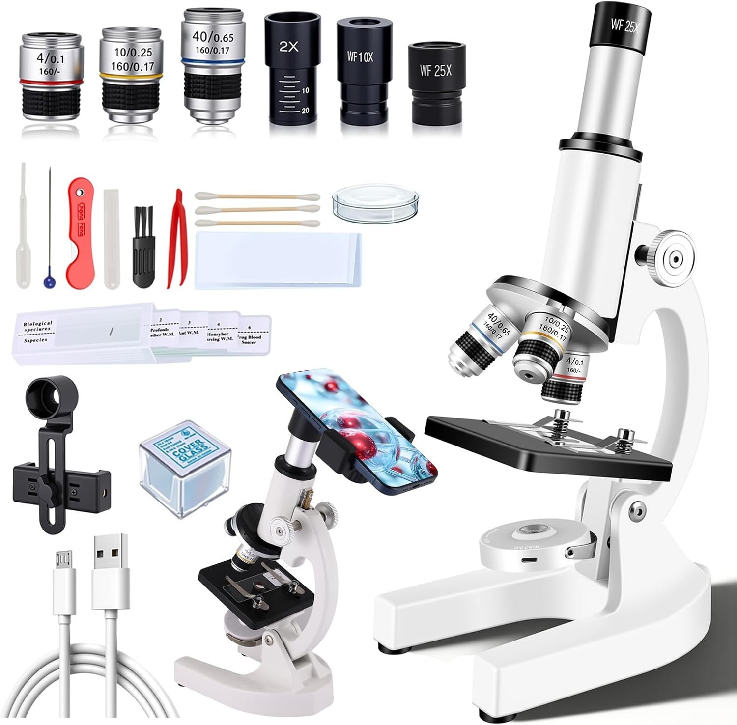 Compound Microscope 40X-2000X Biological Microscope with Slides Phone Adapter