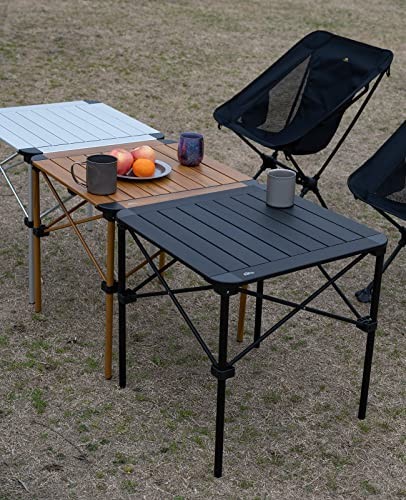 Lightweight Stable Alu. Folding Square Table Roll Up Top with Medium Nature