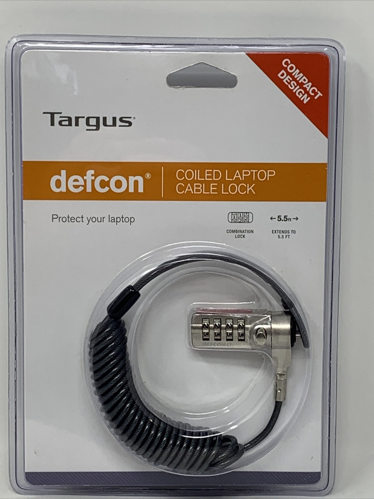 Targus Defcon CL Coiled Laptop Cable Lock New Combination 5.5 Feet