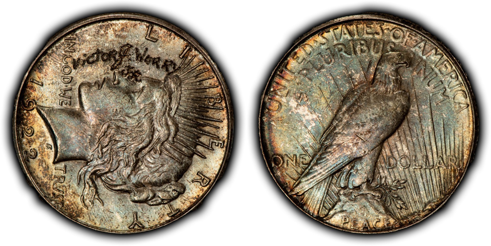 1922-S $1 Silver Peace Dollar - VICTOR J WORRY JR Contemporary Carving - Z6861