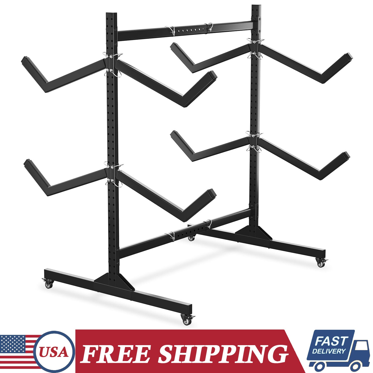 Kayak Storage Rack Freestanding Kayak Rack Kayak Hanger Holder w/ Movable Wheels