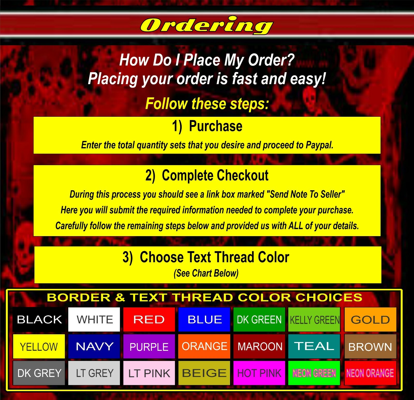 13" REFLECTIVE 3 PC SET CUSTOM EMBROIDERED MC ROCKER PATCH 3M® MOTORCYCLE BIKER