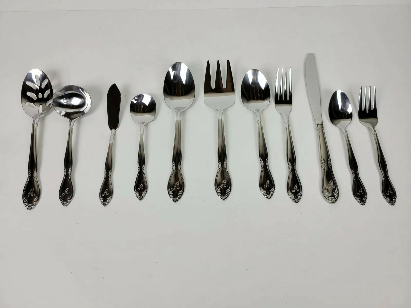 Alcove 66 Pc. Rose Monogram A Flatware Set