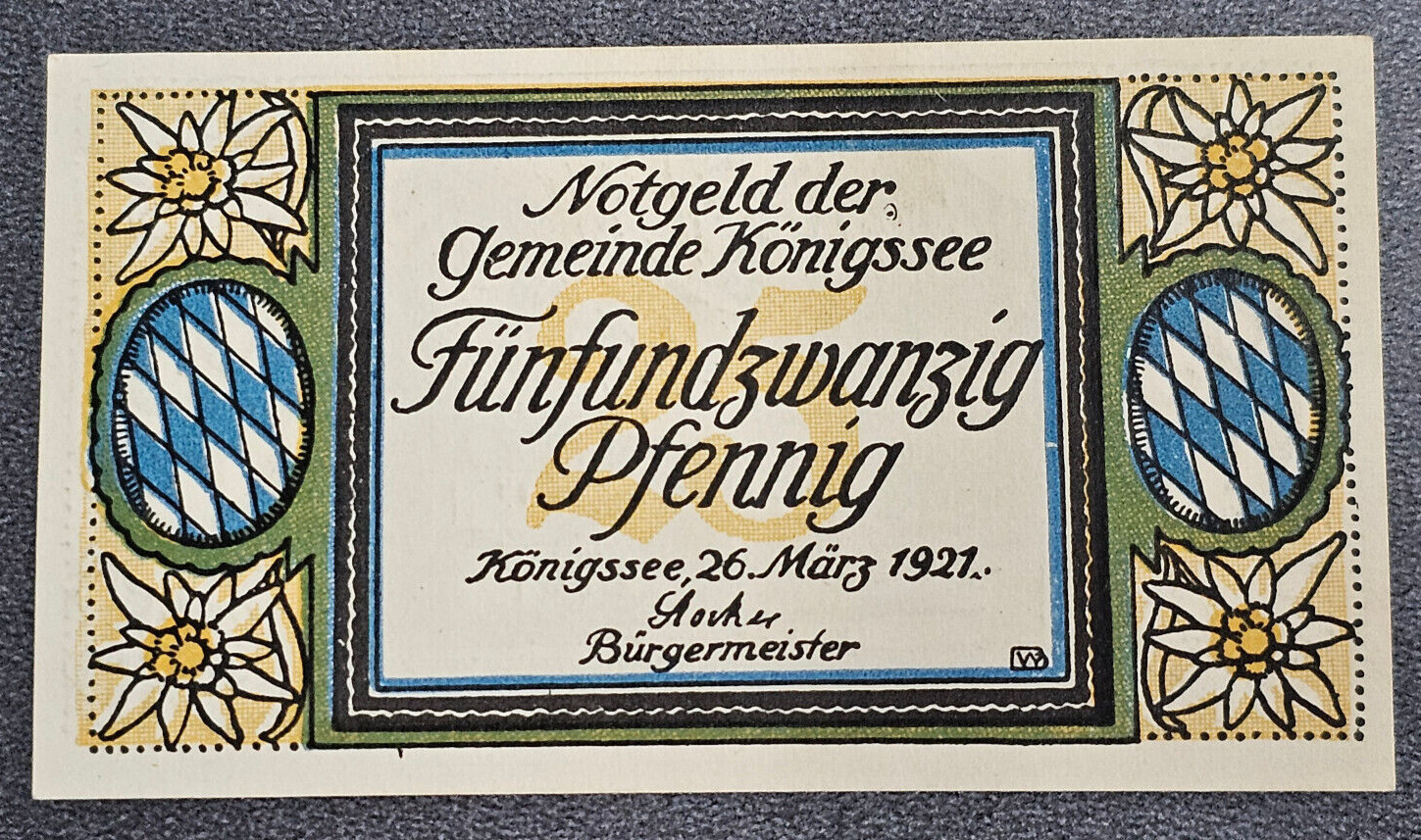KÖNIGSSEE NOTGELD 25 PFENNIG 1921 EMERGENCY MONEY GERMANY BANKNOTE [🇩🇪34835]