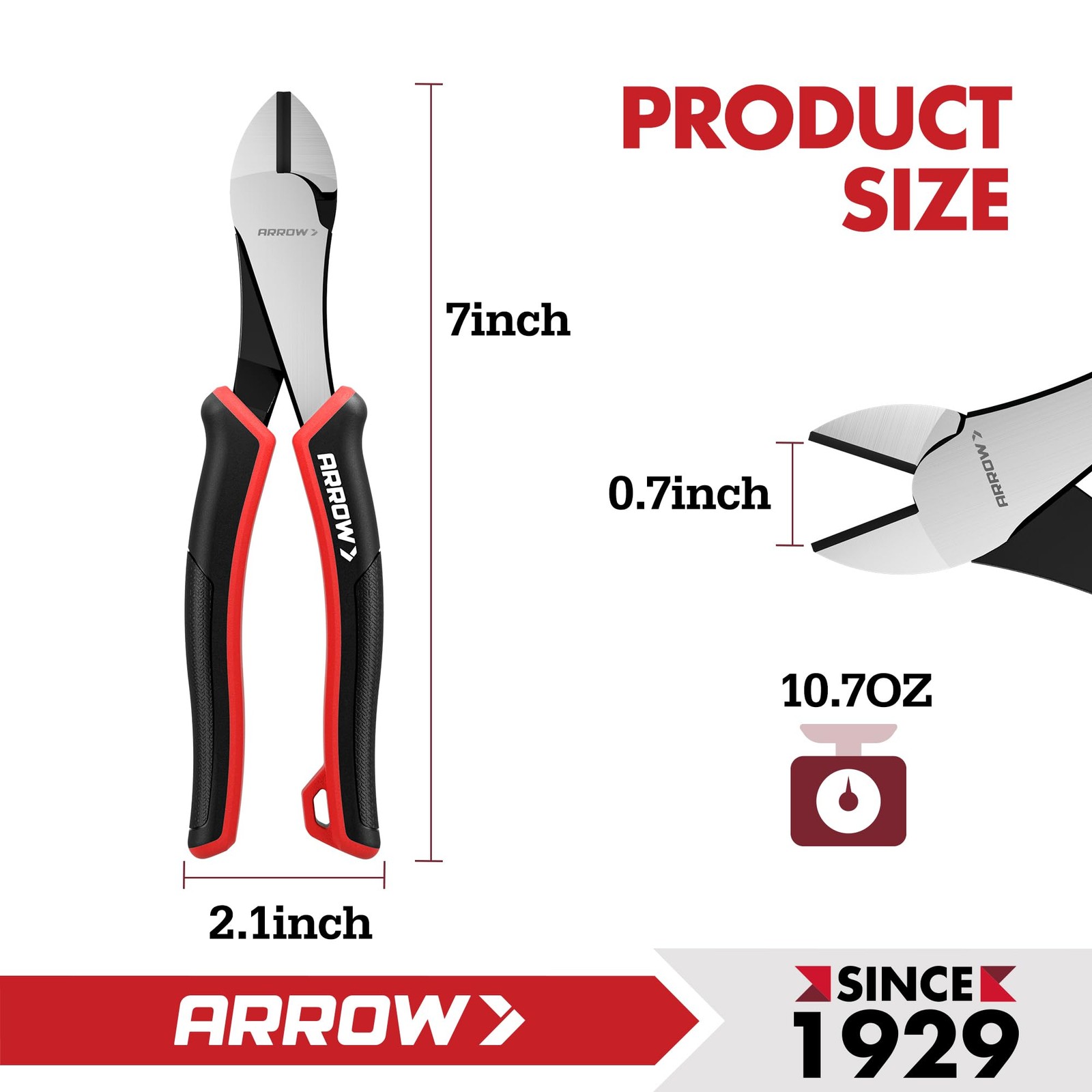 ARROW High Leverage Diagonal Pliers, 8 Inch Wire Cutters with Comfortable TPR...