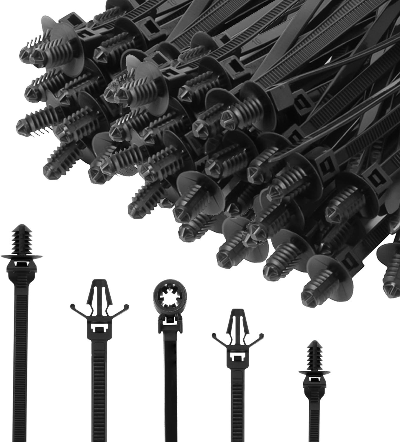 210 PCS Universal Nylon Push Mount Zip Ties Assorted Sizes, Heavy Duty Nylon ...