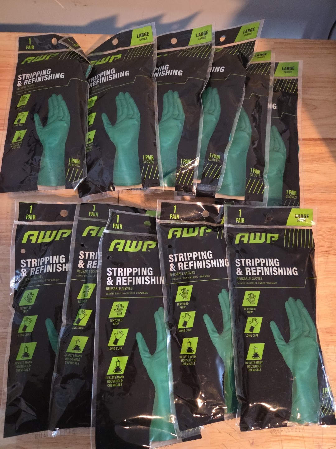AWP 49542-28 Stripping & Refinishing Reusable Gloves, Large, Green, 11 Pairs