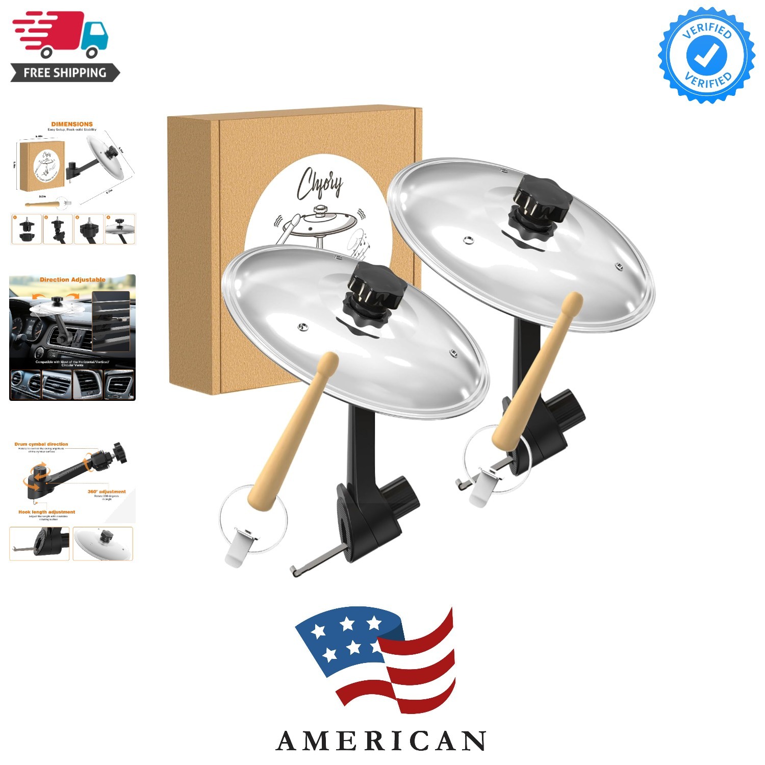 2 Pack Car Cymbal Air Vent, Mini Drum Crash Cymbal Set with Mini Drum Stick, ...