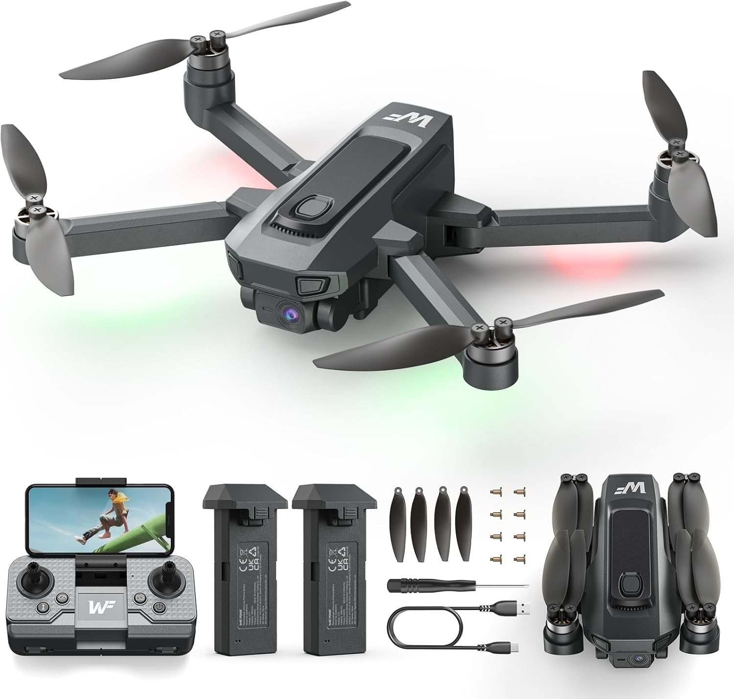 WF20 Foldable Drone 1080P FPV Camera 2 Batteries Headless Mode Beginner