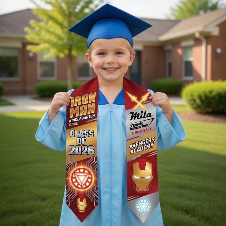 Custom Iron Man Superhero Kindergarten Graduation Class Of 2026 Graduation Stole