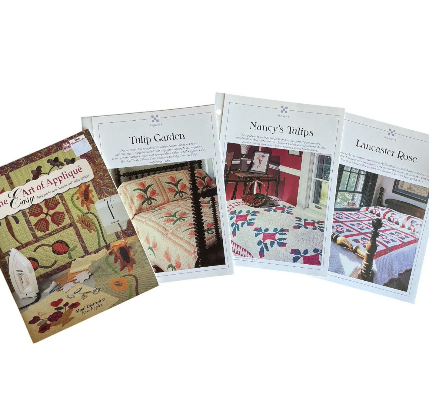 Lot of 3 Applique Patterns with Templates & The Easy Art of Applique Book Quilt