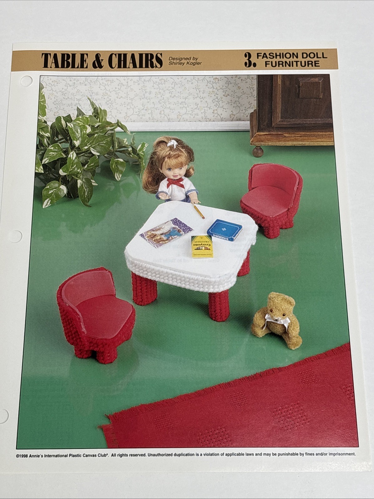 Table & chairs Fashion Doll Furniture Annie's Attic Plastic Canvas Pattern Page