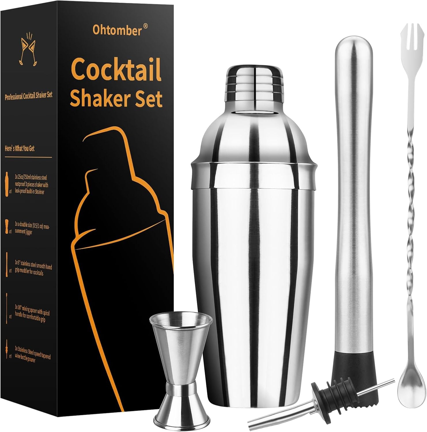 Ohtomber Cocktail Shaker Bartender Kit - 5PCS Stainless Steel