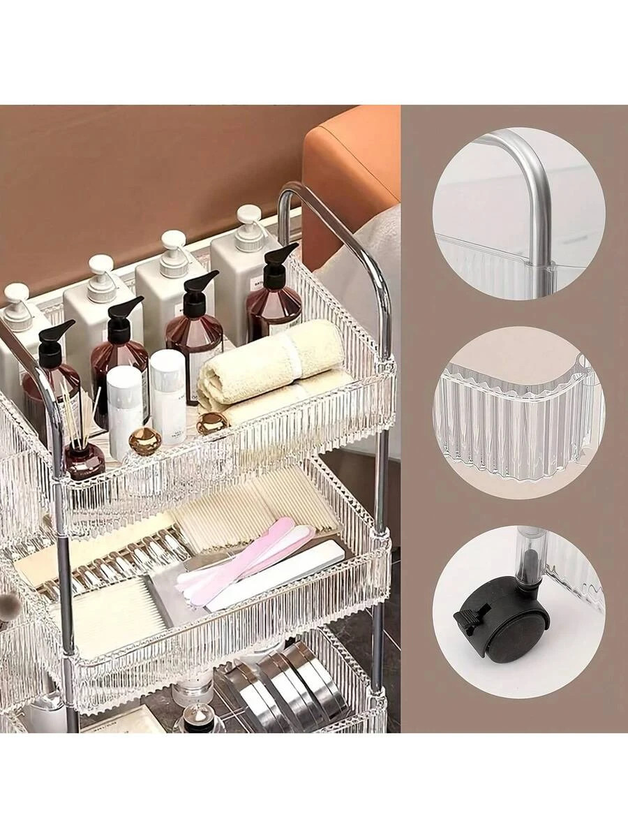 3 4-Tier Acrylic Multi-Use Rolling Cart Modern Clear Design Alloy Handle