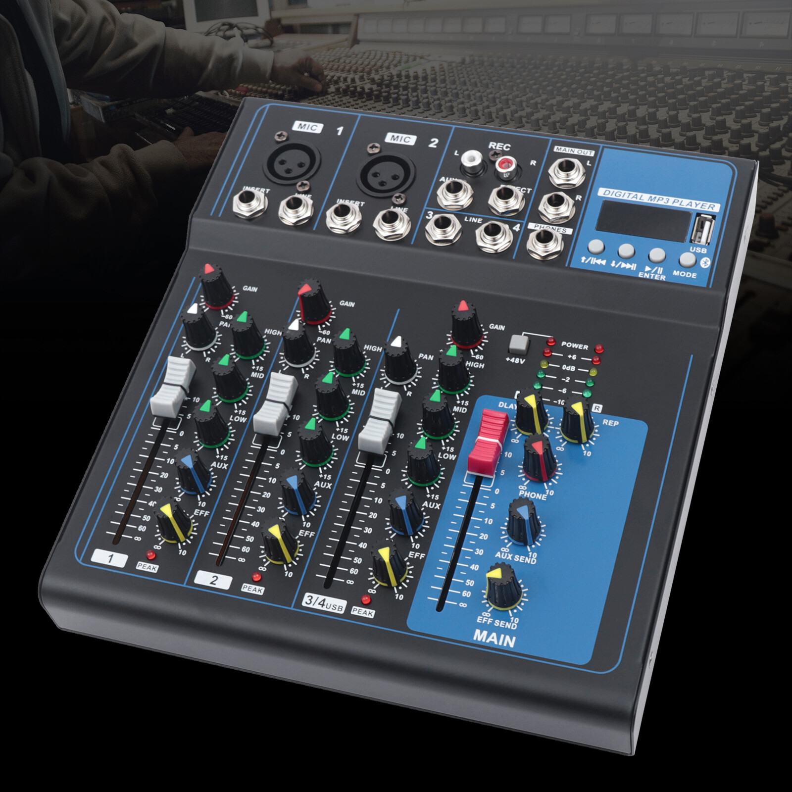 4 Channel Live Studio Stereo Audio bluetooth Mixer Sound Mixing DJ USB Console