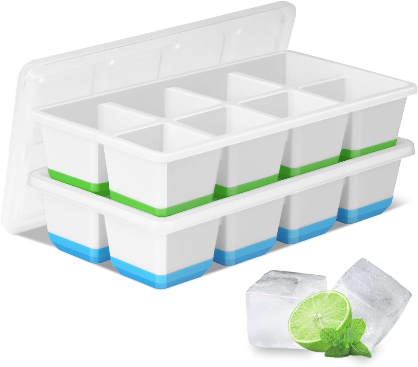 Large Ice Cube Trays 2 Pack Silicone Easy-Release & Flexible Ice Cube Molds