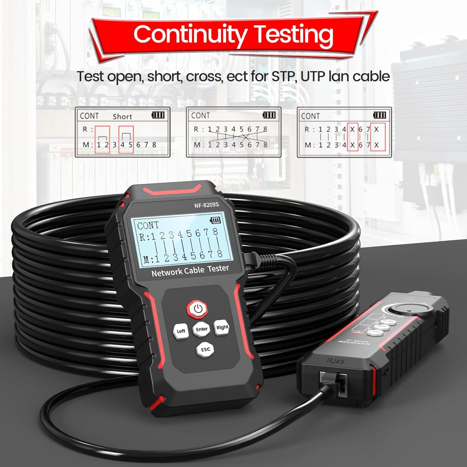 NF-8209S Network Cable Tester Ethernet Cable Tester with CAT5, CAT6 Line Tracer