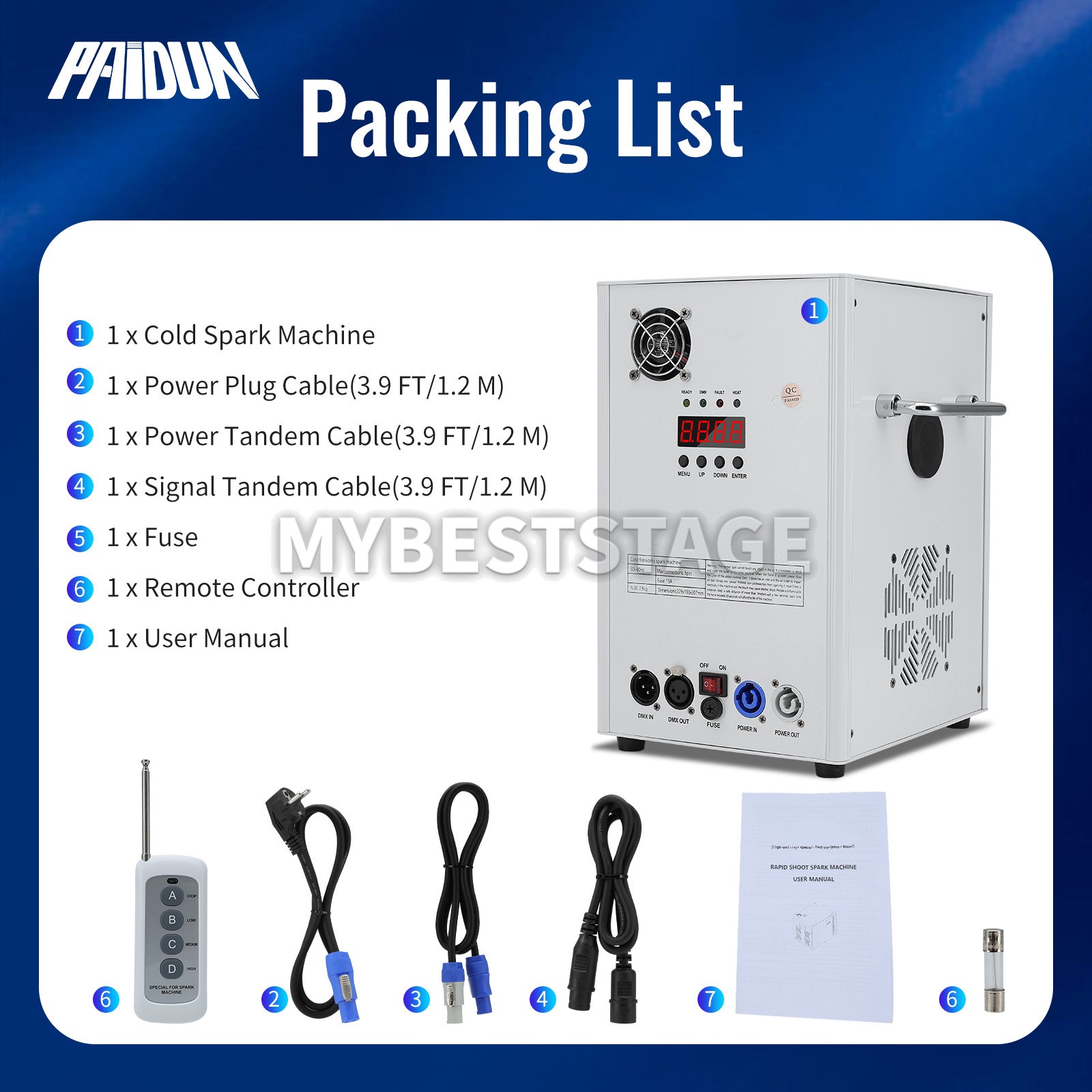 PAIDUN 2PCS Large Cold Spark Machine 850W DMX Firework Stage Effect Flight Case